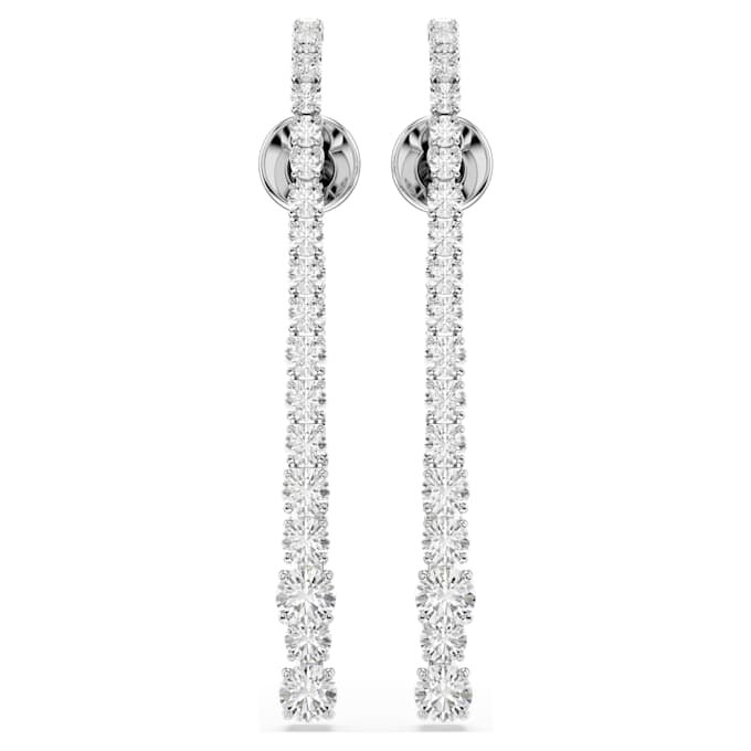 Pendientes Matrix Drop con degradado de cortes redondos, blancos, chapados en rodio Pendientes Matrix Drop con degradado de cortes redondos, blancos, chapados en rodio