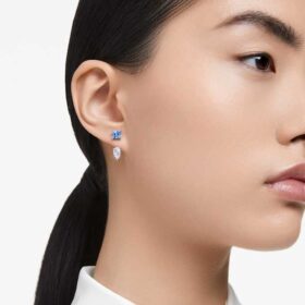 Pendientes Mesmera con cortes mixtos, desmontables, azules, chapados en rodio