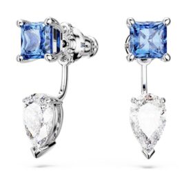 Pendientes Mesmera con cortes mixtos, desmontables, azules, chapados en rodio