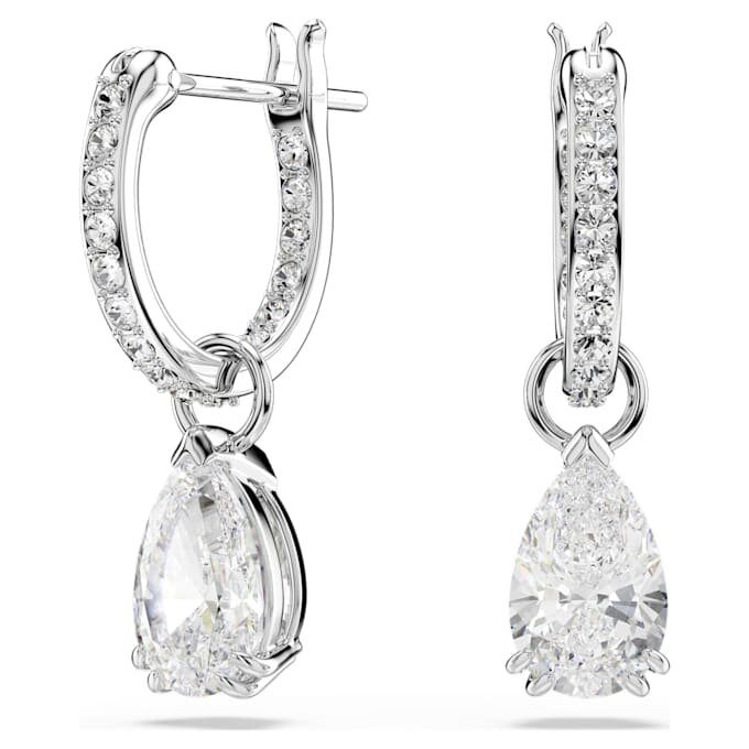Pendientes Stilla con corte de pera, corte redondo, blancos, chapados en rodio Pendientes Stilla con corte de pera, corte redondo, blancos, chapados en rodio
