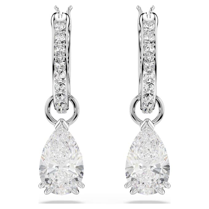 Pendientes Stilla con corte de pera, corte redondo, blancos, chapados en rodio Pendientes Stilla con corte de pera, corte redondo, blancos, chapados en rodio