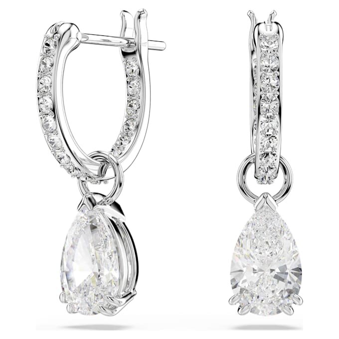 Pendientes Stilla con corte de pera, corte redondo, blancos, chapados en rodio Pendientes Stilla con corte de pera, corte redondo, blancos, chapados en rodio