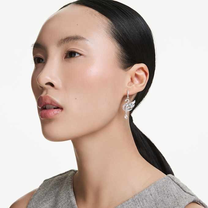 Pendientes Swan Swan, blanco, chapado en rodio Pendientes Swan Swan, blanco, chapado en rodio
