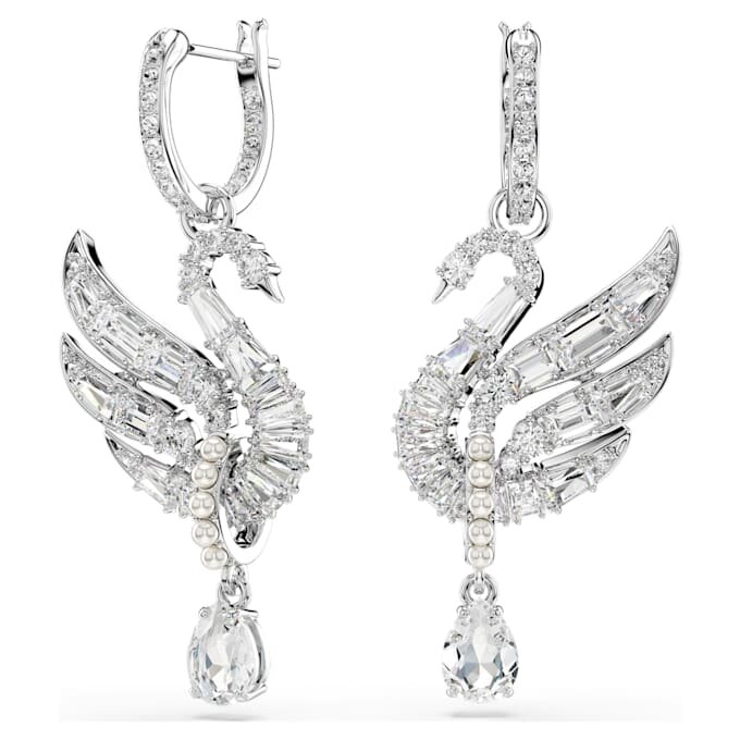 Pendientes Swan Swan, blanco, chapado en rodio Pendientes Swan Swan, blanco, chapado en rodio