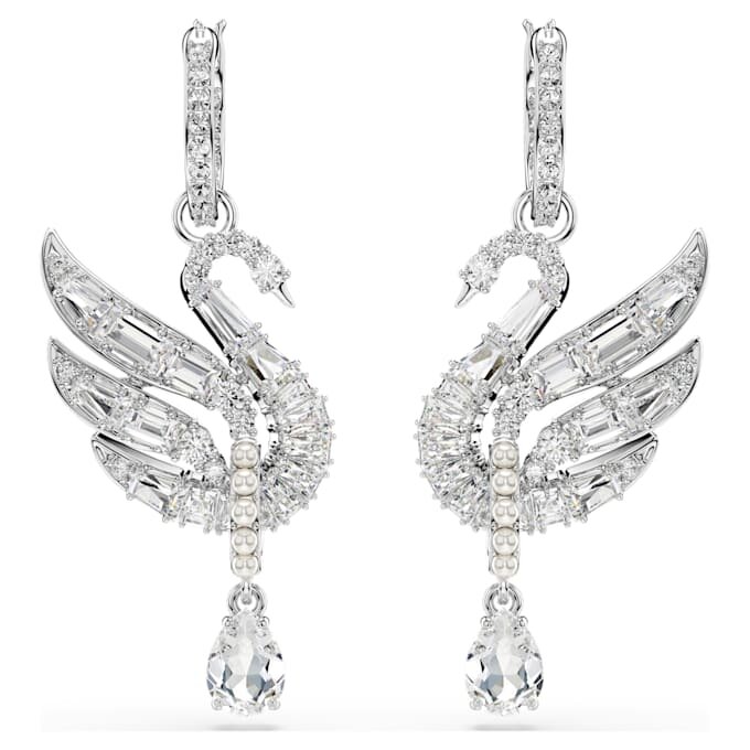 Pendientes Swan Swan, blanco, chapado en rodio Pendientes Swan Swan, blanco, chapado en rodio