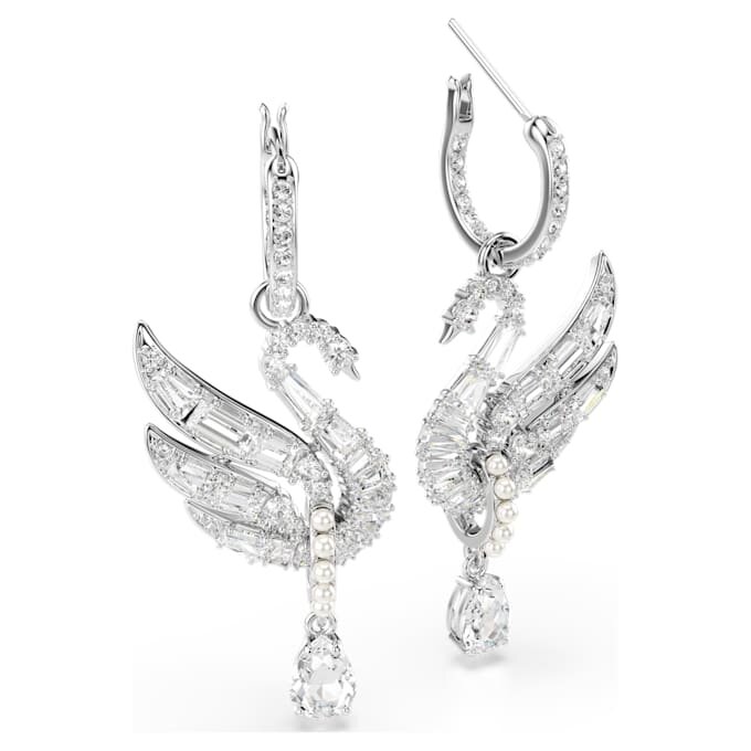 Pendientes Swan Swan, blanco, chapado en rodio Pendientes Swan Swan, blanco, chapado en rodio