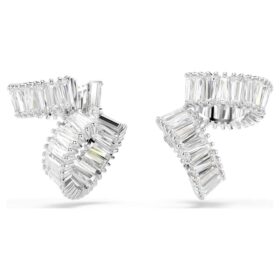 Pendientes tipo «ear cuff» de Ariana Grande X Swarovski con corte baguette, blancos, chapados en rodio