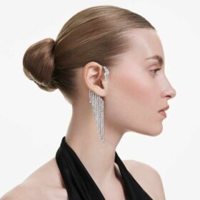Pendientes tipo «ear cuff» de la Colección Viena: Cisne, blanco, chapado en rutenio