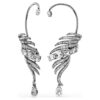Pendientes tipo «ear cuff» de la colección Vienna con diseño de pluma, grandes, blancos, chapados en rutenio