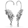 Pendientes tipo «ear cuff» de la colección Vienna con diseño de pluma, grandes, blancos, chapados en rutenio