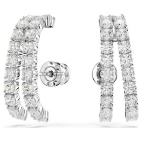 Pendientes tipo «ear cuff» Matrix, corte redondo, blancos, chapados en rodio