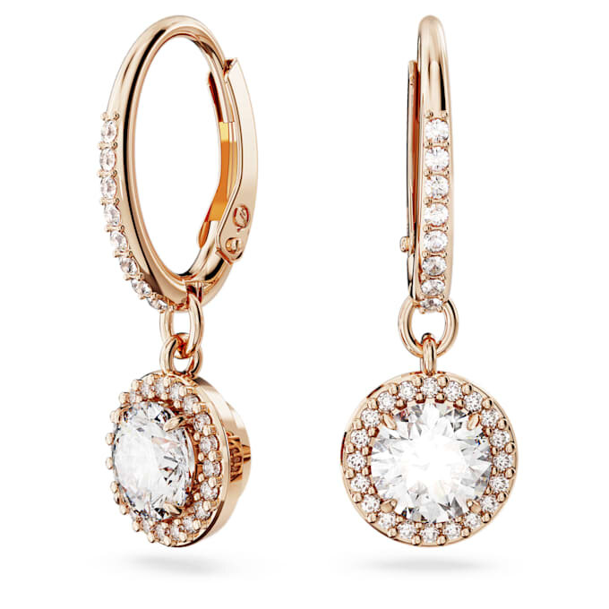 Pendientes Una Angelic Drop, corte redondo, pavé, blanco, chapado en tono oro rosa Pendientes Una Angelic Drop, corte redondo, pavé, blanco, chapado en tono oro rosa