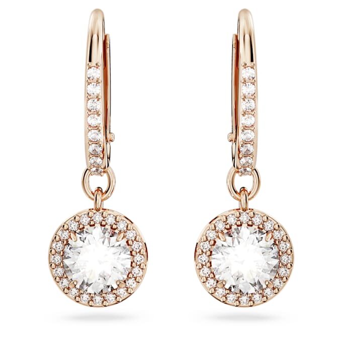 Pendientes Una Angelic Drop, corte redondo, pavé, blanco, chapado en tono oro rosa Pendientes Una Angelic Drop, corte redondo, pavé, blanco, chapado en tono oro rosa