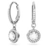 Pendientes Una Angelic Drop, corte redondo, pavé, blancos, chapados en rodio