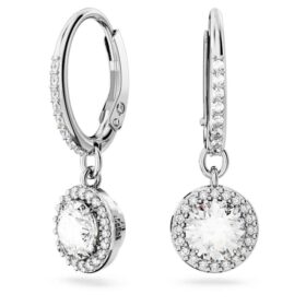 Pendientes Una Angelic Drop, corte redondo, pavé, blancos, chapados en rodio