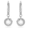 Pendientes Una Angelic Drop, corte redondo, pavé, blancos, chapados en rodio