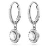 Pendientes Una Angelic Drop, corte redondo, pavé, blancos, chapados en rodio