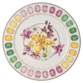 Plato de servicio Idyllia de porcelana, motivo de estampado de cristales, ramo de flores, multicolor