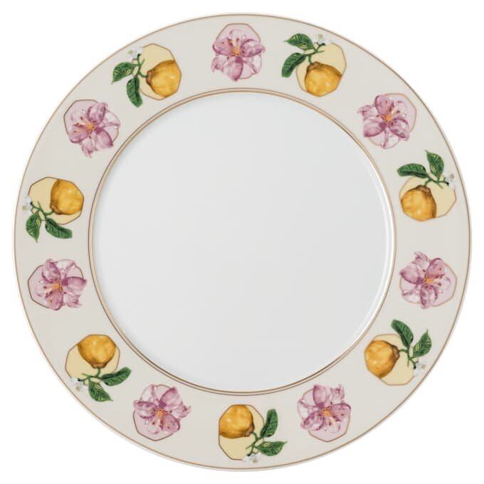Plato llano Idyllia de porcelana, motivo impreso en cristal, lirio y limón, multicolor Plato llano Idyllia de porcelana, motivo impreso en cristal, lirio y limón, multicolor