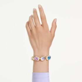 Pulsera Gema con cristales extragrandes, cortes mixtos, multicolor, chapada en tono dorado