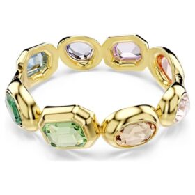 Pulsera Gema con cristales extragrandes, cortes mixtos, multicolor, chapada en tono dorado