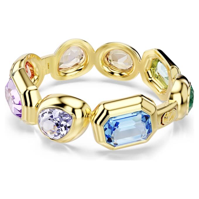 Pulsera Gema con cristales extragrandes, cortes mixtos, multicolor, chapada en tono dorado Pulsera Gema con cristales extragrandes, cortes mixtos, multicolor, chapada en tono dorado