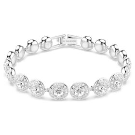 Pulseras Angelic, corte redondo, blanca, chapada en rodio