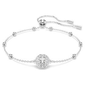 Pulseras Angelic, corte redondo, blanca, chapada en rodio