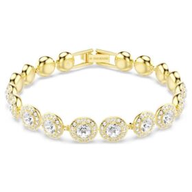 Pulseras Angelic, corte redondo, pavé, mediana, blanca, chapada en tono dorado