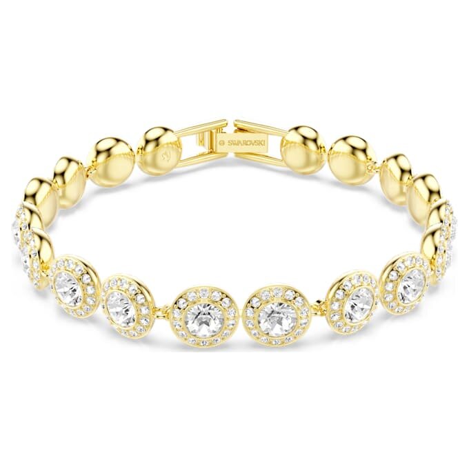 Pulseras Angelic, corte redondo, pavé, mediana, blanca, chapada en tono dorado Pulseras Angelic, corte redondo, pavé, mediana, blanca, chapada en tono dorado