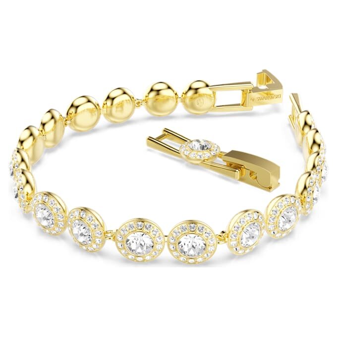 Pulseras Angelic, corte redondo, pavé, mediana, blanca, chapada en tono dorado Pulseras Angelic, corte redondo, pavé, mediana, blanca, chapada en tono dorado