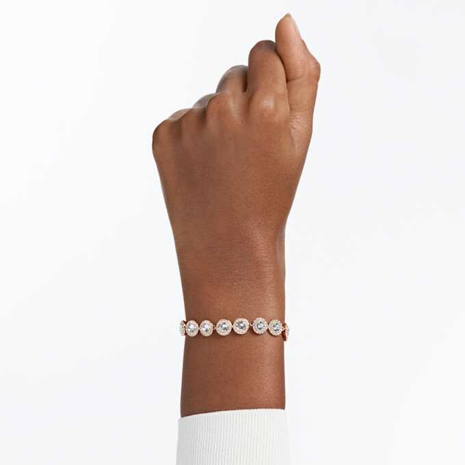 Pulseras Angelic, corte redondo, pavé, tamaño mediano, blanco, chapada en tono oro rosa Pulseras Angelic, corte redondo, pavé, tamaño mediano, blanco, chapada en tono oro rosa