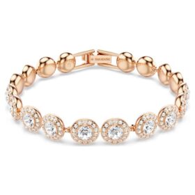 Pulseras Angelic, corte redondo, pavé, tamaño mediano, blanco, chapada en tono oro rosa
