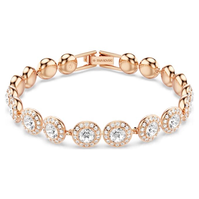 Pulseras Angelic, corte redondo, pavé, tamaño mediano, blanco, chapada en tono oro rosa Pulseras Angelic, corte redondo, pavé, tamaño mediano, blanco, chapada en tono oro rosa