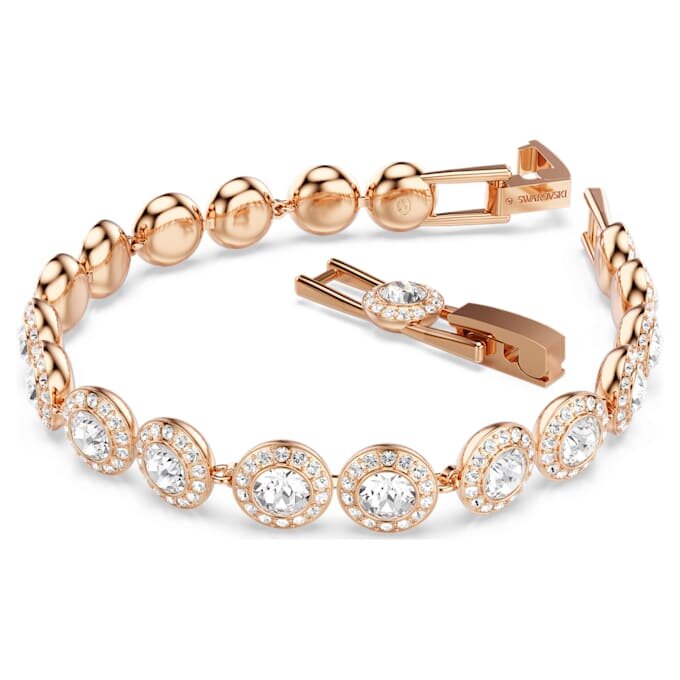 Pulseras Angelic, corte redondo, pavé, tamaño mediano, blanco, chapada en tono oro rosa Pulseras Angelic, corte redondo, pavé, tamaño mediano, blanco, chapada en tono oro rosa