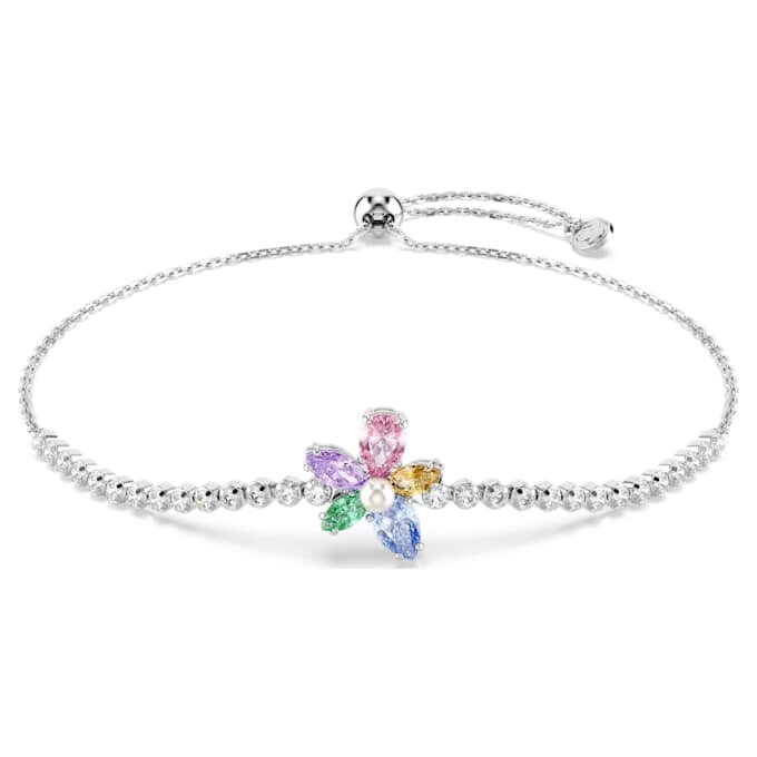 Pulseras Ariana Grande x Swarovski con cortes mixtos, flor, multicolor, chapada en rodio Pulseras Ariana Grande x Swarovski con cortes mixtos, flor, multicolor, chapada en rodio