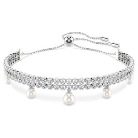 Pulseras Ariana Grande x Swarovski con perlas de cristal, corte redondo, blanco, chapada en rodio