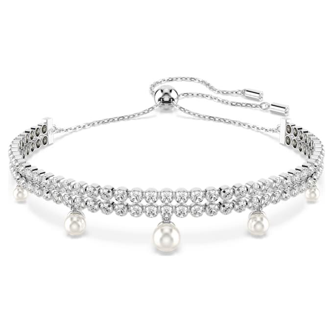 Pulseras Ariana Grande x Swarovski con perlas de cristal, corte redondo, blanco, chapada en rodio Pulseras Ariana Grande x Swarovski con perlas de cristal, corte redondo, blanco, chapada en rodio