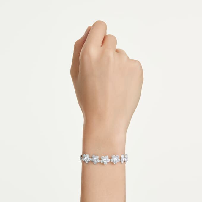 Pulseras Ariana Grande X Swarovski, corte redondo, flores, blanco, chapada en rodio Pulseras Ariana Grande X Swarovski, corte redondo, flores, blanco, chapada en rodio