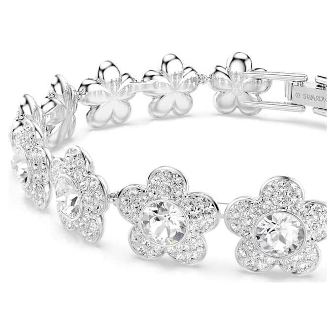Pulseras Ariana Grande X Swarovski, corte redondo, flores, blanco, chapada en rodio Pulseras Ariana Grande X Swarovski, corte redondo, flores, blanco, chapada en rodio