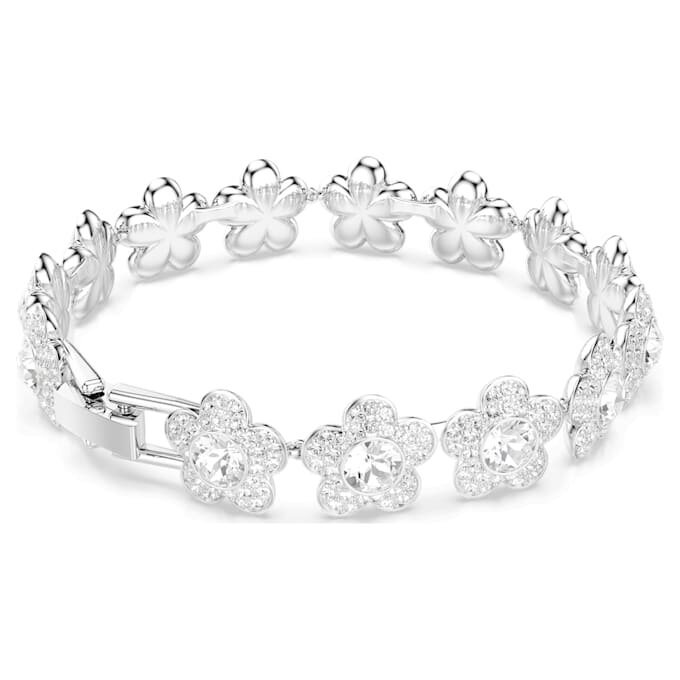 Pulseras Ariana Grande X Swarovski, corte redondo, flores, blanco, chapada en rodio Pulseras Ariana Grande X Swarovski, corte redondo, flores, blanco, chapada en rodio