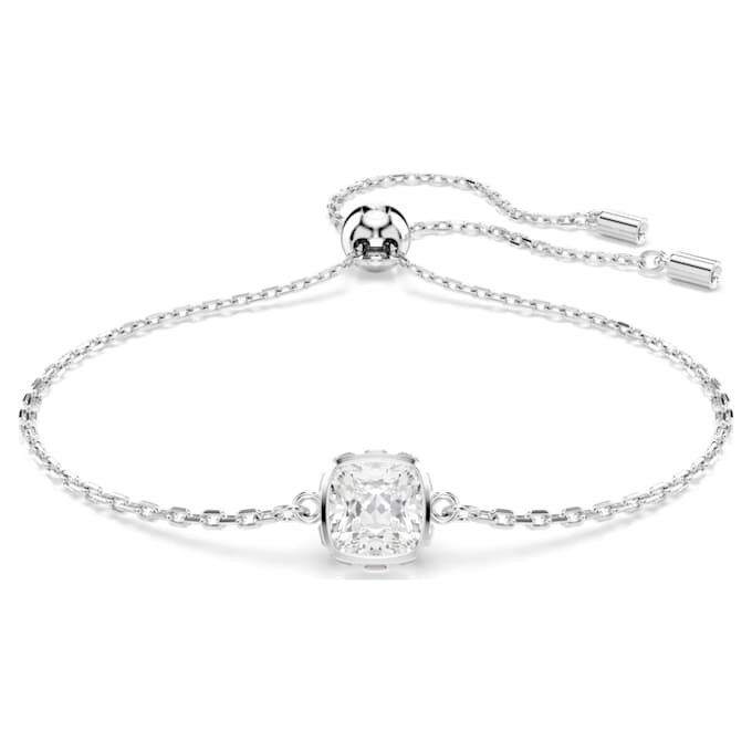 Pulseras con piedra natal de corte cuadrado, abril, blanca, chapada en rodio Pulseras con piedra natal de corte cuadrado, abril, blanca, chapada en rodio