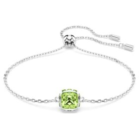 Pulseras con piedra natal de corte cuadrado, agosto, verde, chapada en rodio