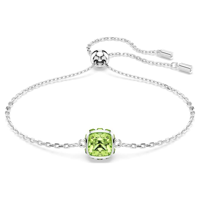 Pulseras con piedra natal de corte cuadrado, agosto, verde, chapada en rodio Pulseras con piedra natal de corte cuadrado, agosto, verde, chapada en rodio