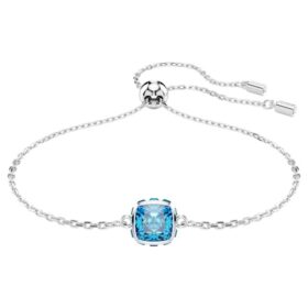 Pulseras con piedra natal de corte cuadrado, diciembre, azul, chapada en rodio