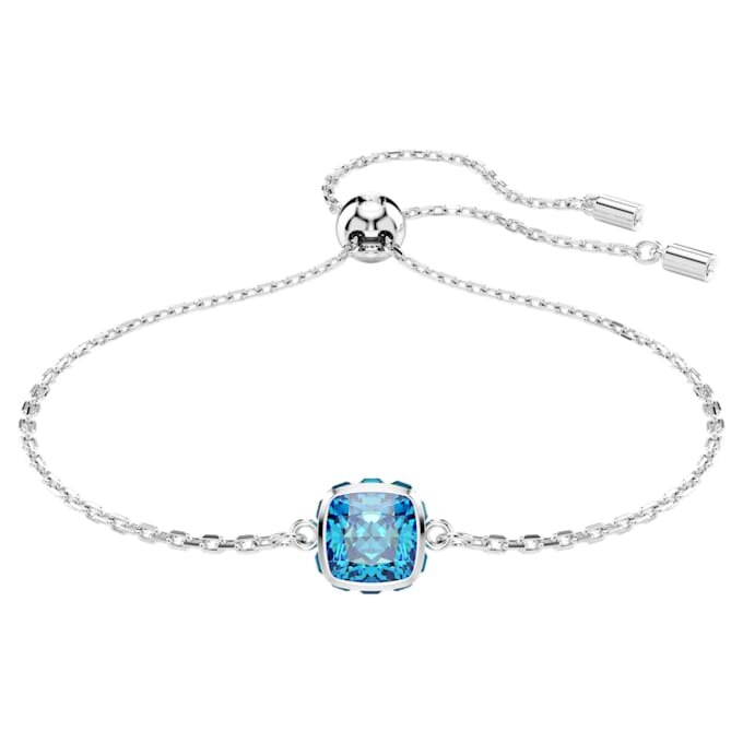 Pulseras con piedra natal de corte cuadrado, diciembre, azul, chapada en rodio Pulseras con piedra natal de corte cuadrado, diciembre, azul, chapada en rodio