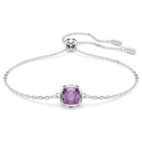 Pulseras con piedra natal de corte cuadrado, febrero, morada, chapada en rodio