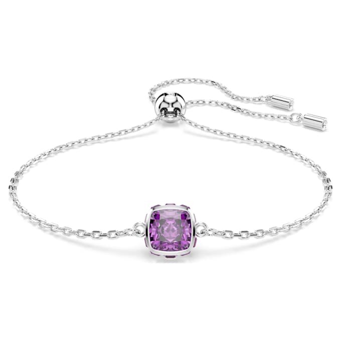 Pulseras con piedra natal de corte cuadrado, febrero, morada, chapada en rodio Pulseras con piedra natal de corte cuadrado, febrero, morada, chapada en rodio