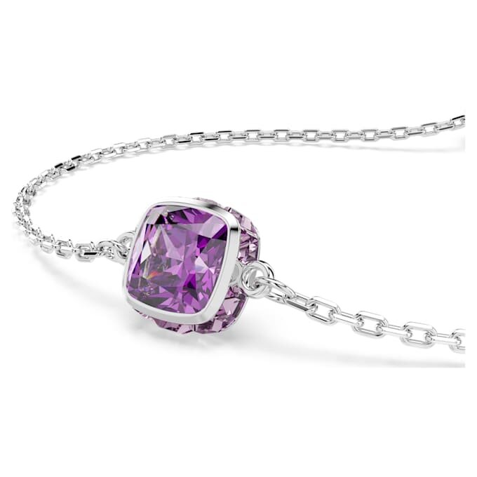 Pulseras con piedra natal de corte cuadrado, febrero, morada, chapada en rodio Pulseras con piedra natal de corte cuadrado, febrero, morada, chapada en rodio