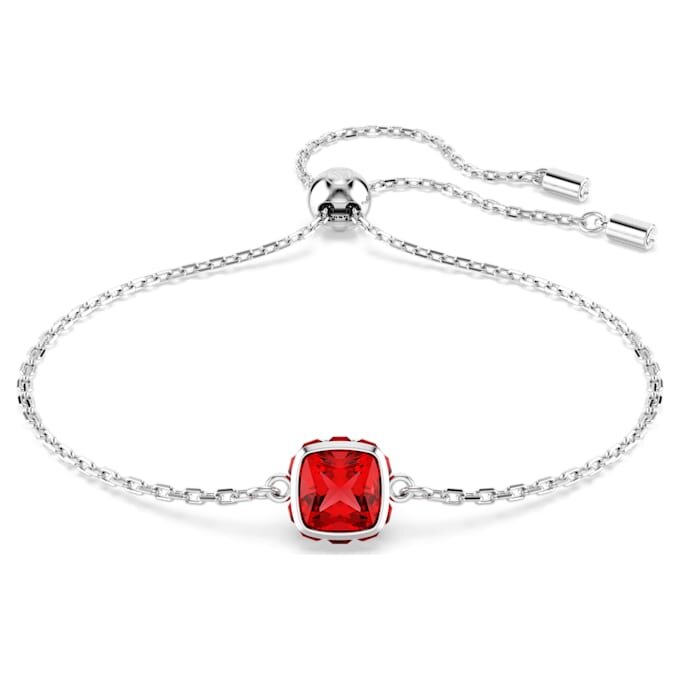 Pulseras con piedra natal de corte cuadrado, julio, rojo, chapada en rodio Pulseras con piedra natal de corte cuadrado, julio, rojo, chapada en rodio